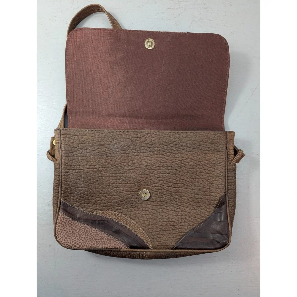 Vintage Brown‎ Purse Leather Bag Patchwork Stitched Retro 90s Size 23